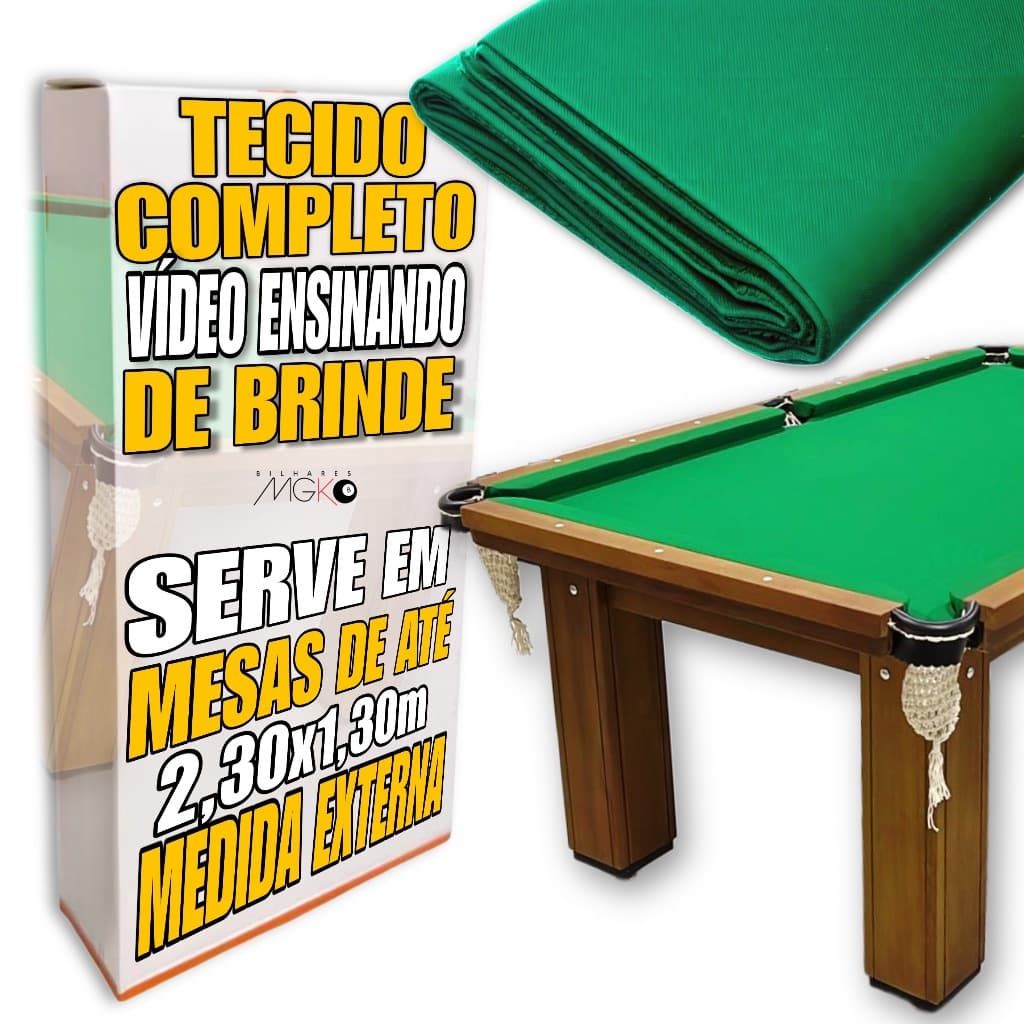 Pano Para Sinuca Bilhar 2,30x1,30m Completo Pedra e Tabelas Tecido Cores