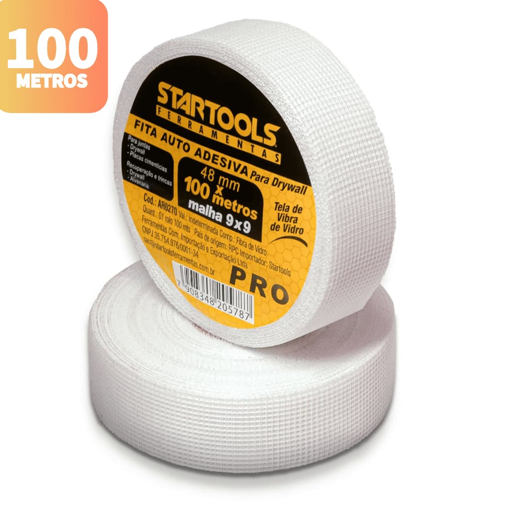 Fita Drywall Telada Autoadesiva 100 Metros x 48mm para Gesso e Isopor