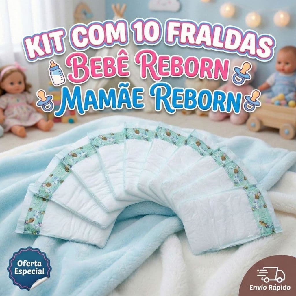 Kit 10 Fraldas Descartáveis Boneca Bebê Reborn Mamãe Reborn