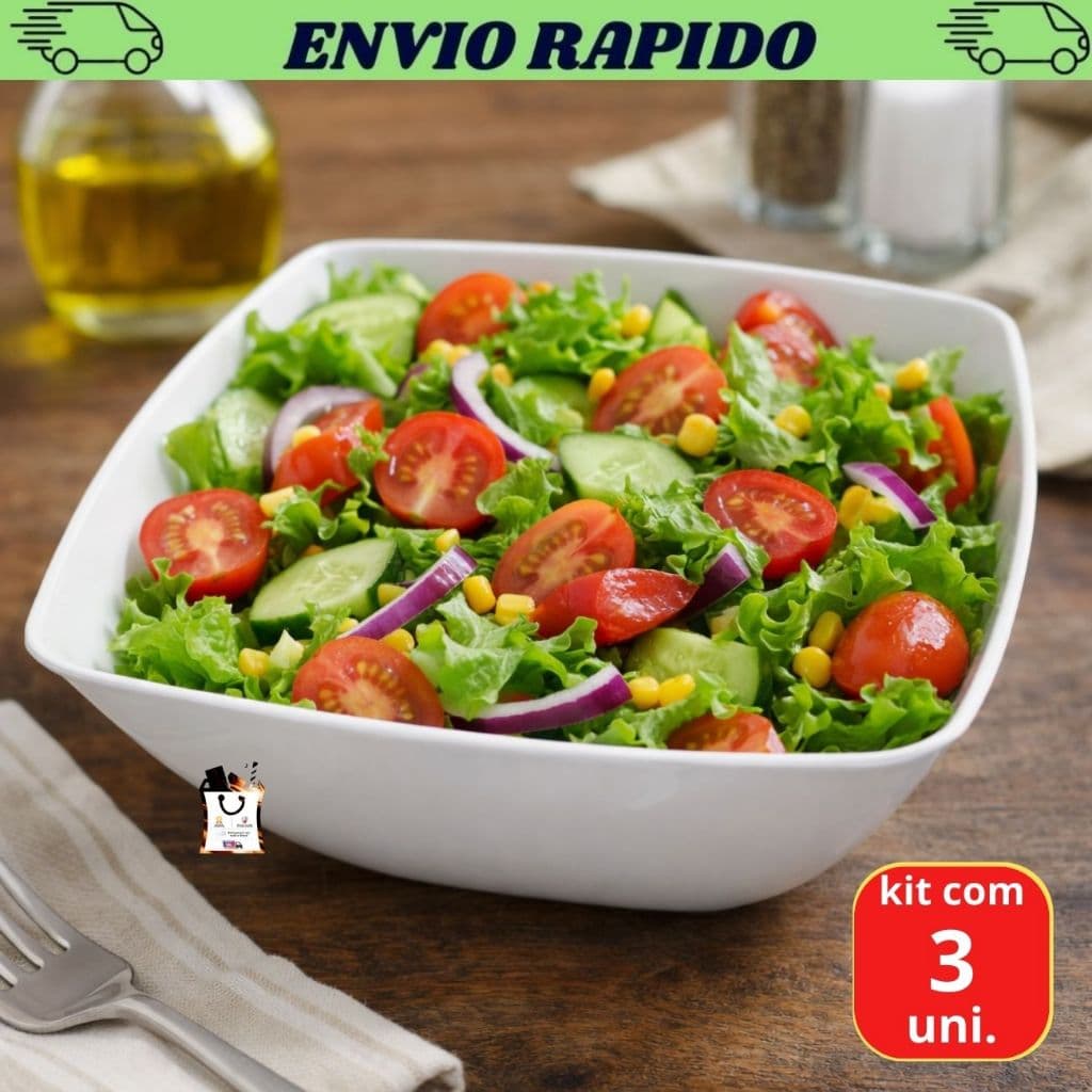 Kit 3 Saladeira Quadrada Grande Plastico Resistente 2,5 Litros