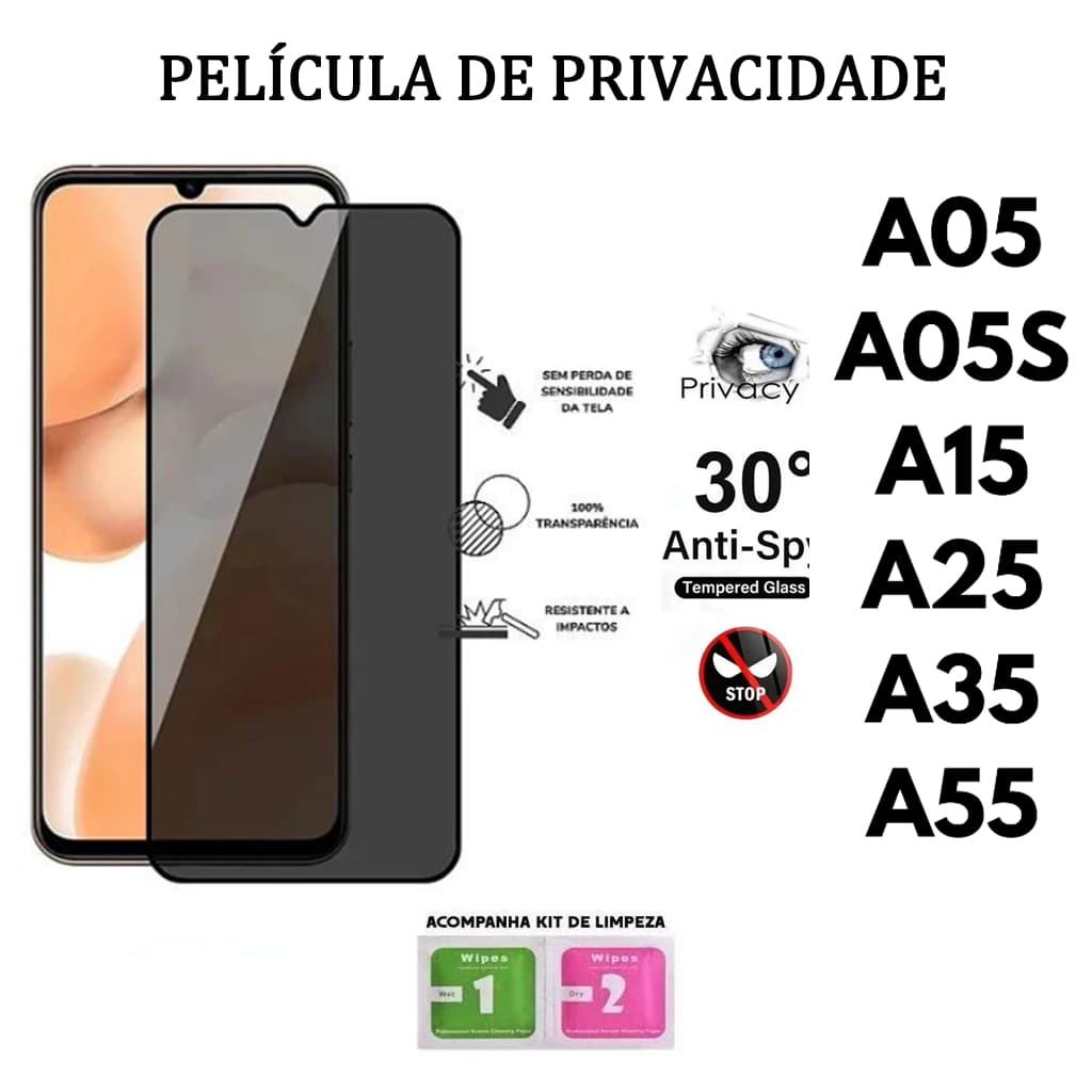 Película De Privacidade 3D Vidro Temperado Anti-Spy Para Samsung A05 A05S A15 A25 A35 A55