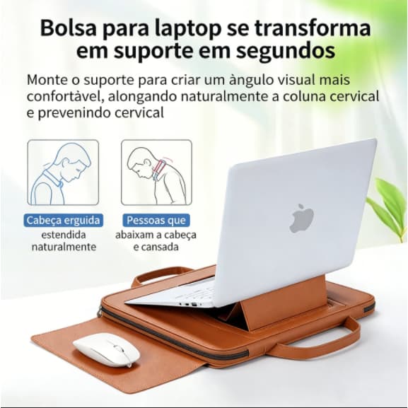 Bolsa para Laptop Macbook Air M2 Resistente de Couro PU 13 a 16 Polegadas com Suporte Prático