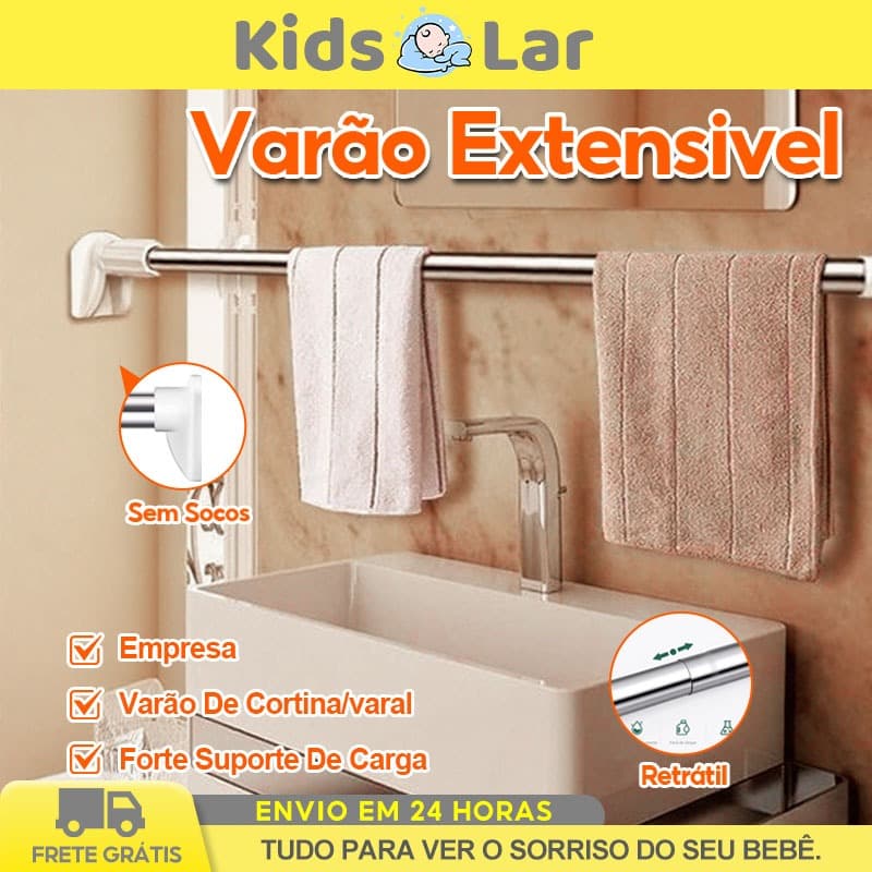 Varão De Cortina Extensível Ajustável 70cm até 280cm Sem Socos Universal Para  Caixa Banheiro Multiuso