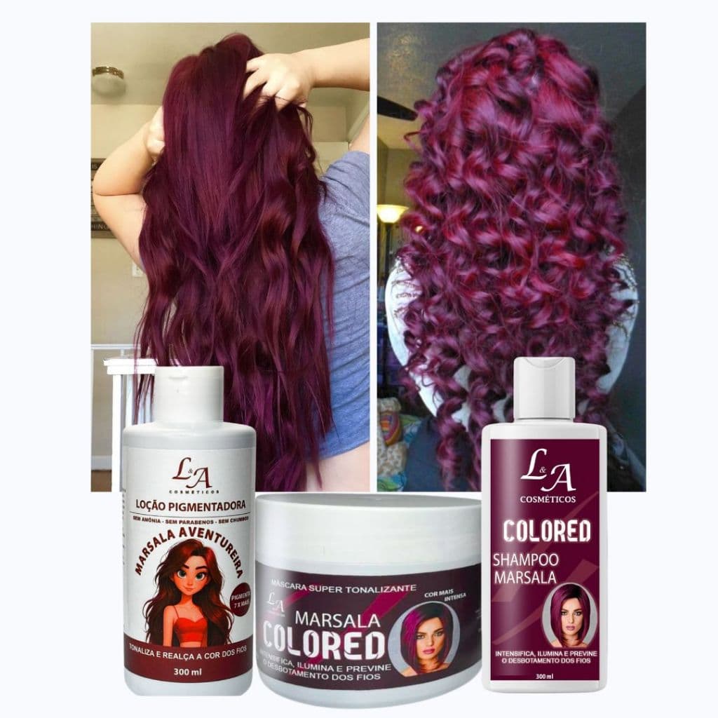 Combo Tonalizante Marsala Pigmentador – Shampoo + Condicionador Máscara Tonalizante Vinho Sem Amonia