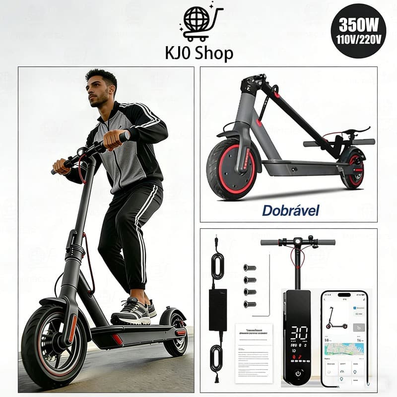 Patinete Elétrico 350W com Assento Ajustável | Bateria 10Ah, 30km | Carga 120kg, 30km/h, Dobrável
