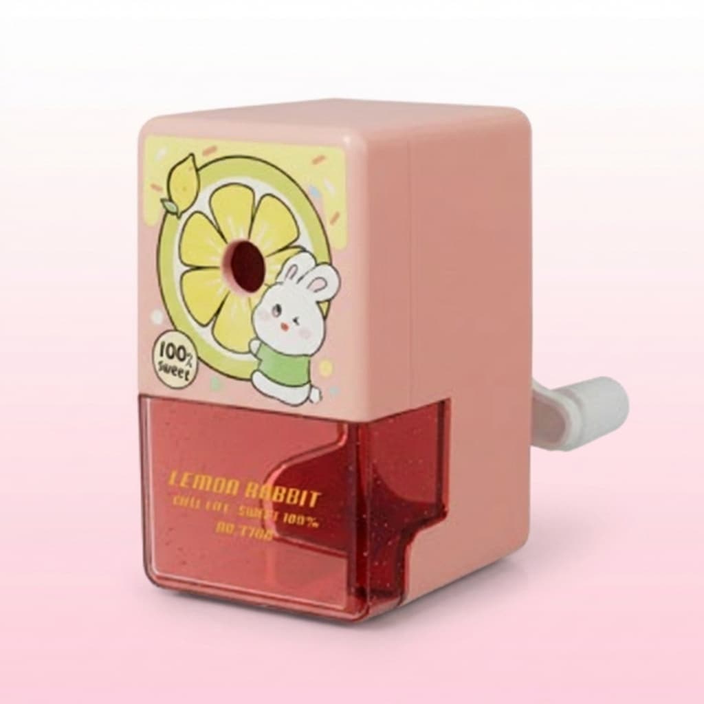 Apontador de Lápis de Mesa Escolar Infantil de Manivela Desenho Animado Com Depósito Grande Automático