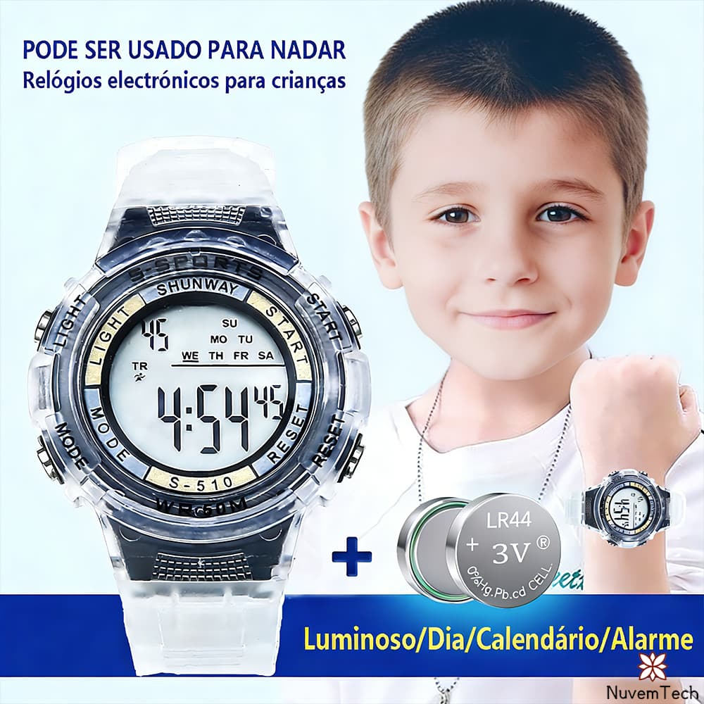 Relógio Digital Masculino Infantil A Prova De Água 2 Pilhas Bateria Led Esportivas Cronômetro