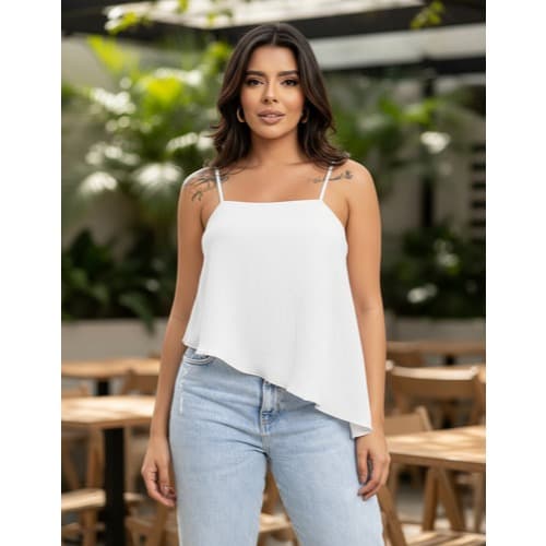 Regata Feminina Assimétrica Blusa Elegante De Alcinha Cropped Assimétrico