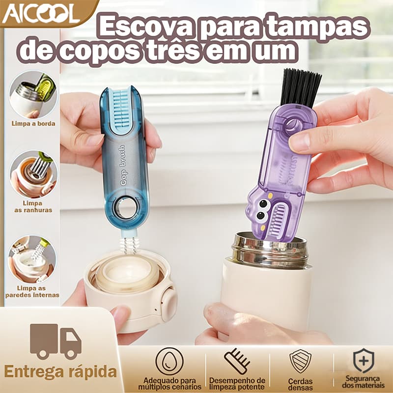 AICOOL Escova de limpeza multifuncional 360° três em um Kit de limpeza para mamadeiras e copos