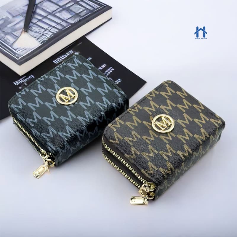 Carteira Feminina Dupla de Couro Pequena com Porta Cartões e Fecho em Zíper Compacta e Leve