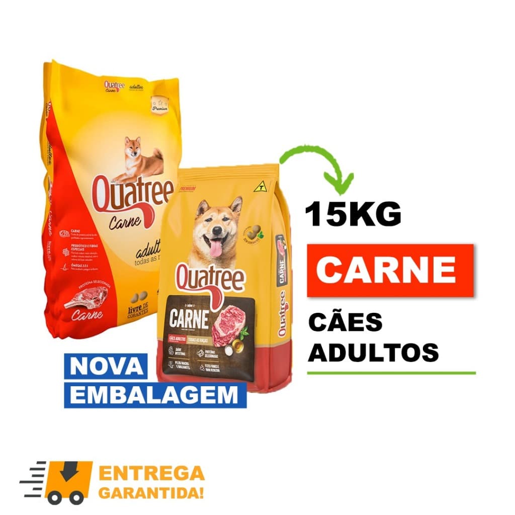 Ração Quatree Para Caes Adultos Sabor Carne TODAS AS RAÇAS 15kg envio imediato