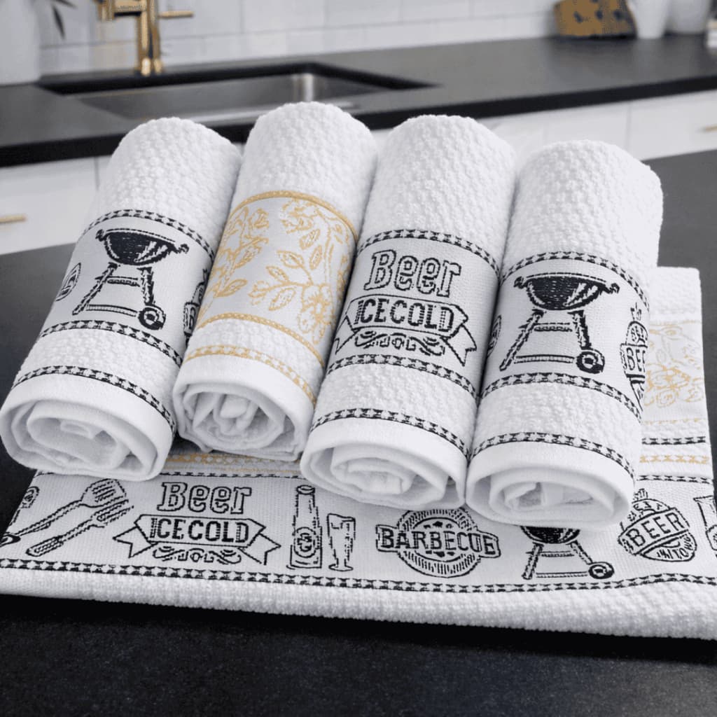 Kit 5 Panos de Prato Jacquard Grandes 100 % Algodão 50×70 cm Alta Absorção