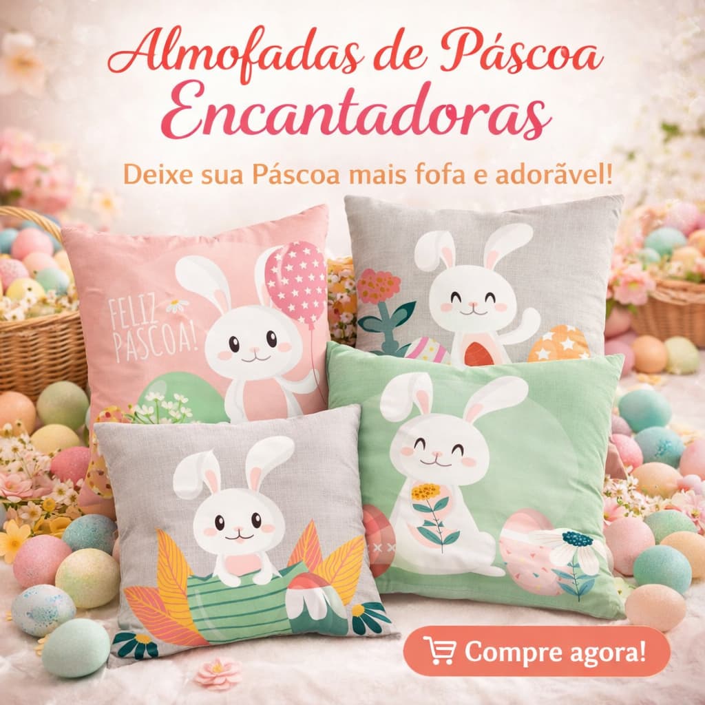 Kit 4 Capas de Almofada Lávavel 45X45cm Feliz Páscoa Coelhinhos