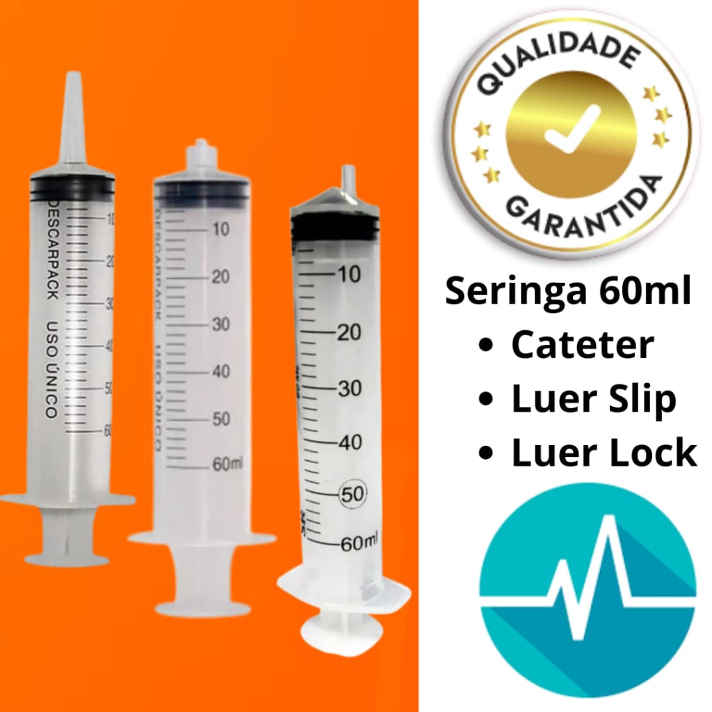 Seringa Descartável 60ml Cateter Slip Lock