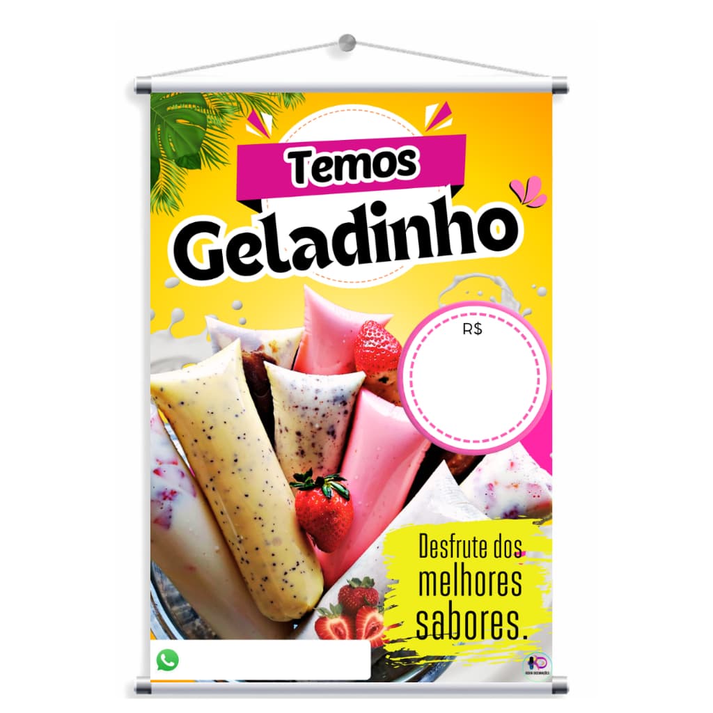 BANNER FAIXA GELADINHO GOURMET, GELADÃO, SACOLÉ,JUJU,  (BAN 525)