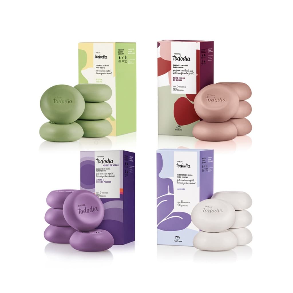Sabonete Barra Natura Tododia Alecrim Romã Amora Algodão 05un 90g