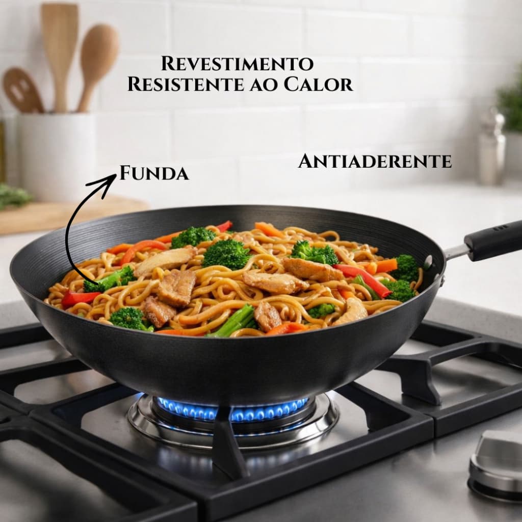 Frigideira Funda Wok 30cm Antiaderente em Aço Carbono Premium Laune Haus