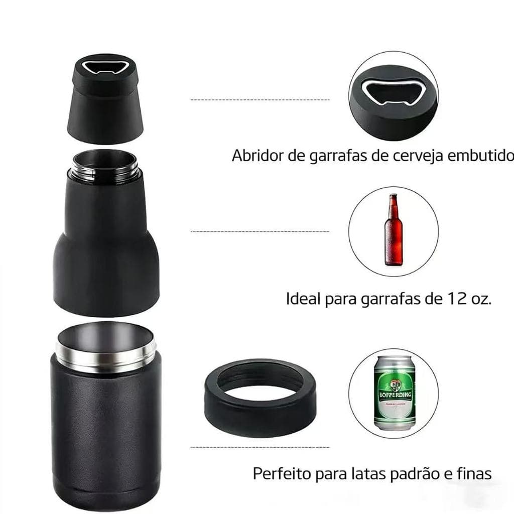 Copo Térmico Multiuso Inox 304, Porta Long Neck, Porta Lata, Abridor,gelada