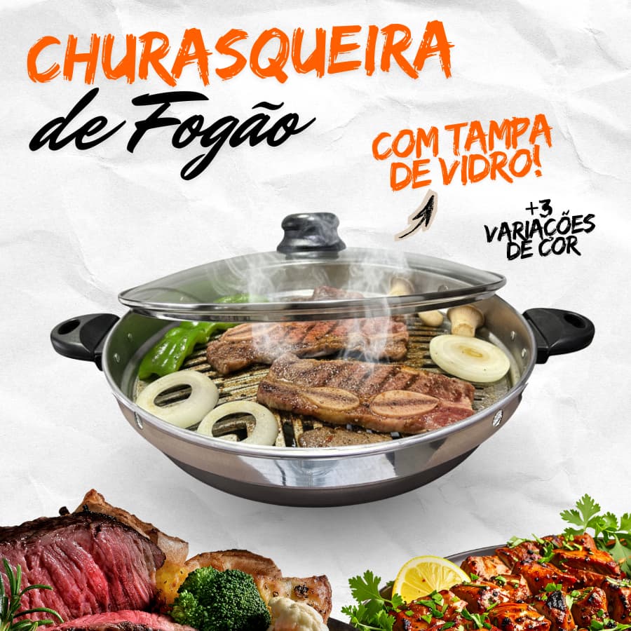 Churrasqueira de Fogão Grill Alumínio tampa de vidro