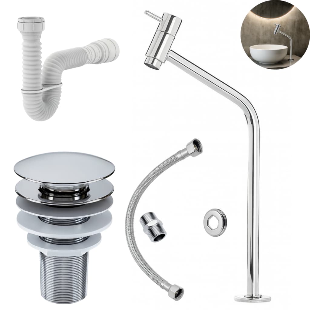 Kit de Banheiro em ABS- Torneira Bancada Link+ Ralo Válvula click 7/8 Cromado + Sifão + Engate 40CM