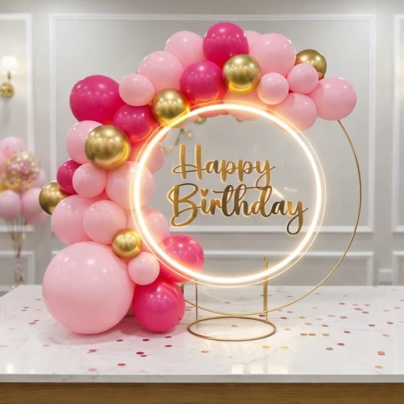 Decoração Festa Aniversário Letreiro Led Placa Happy Birthday Acrílico Espelhado Dourado Painel Parede