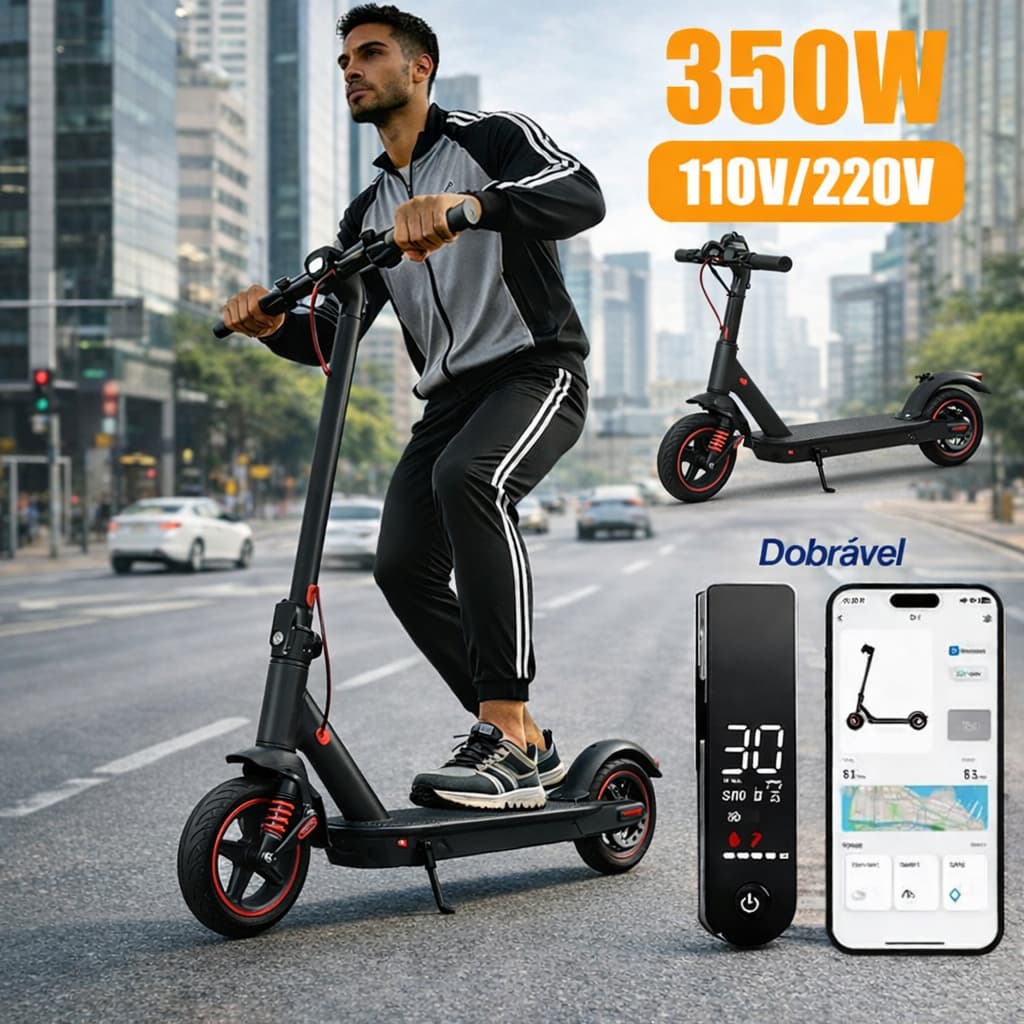 Patinete Elétrico Com Amortecedor Adulto 350W – Alta Velocidade, Bateria Longa e Suporta Até 150kg