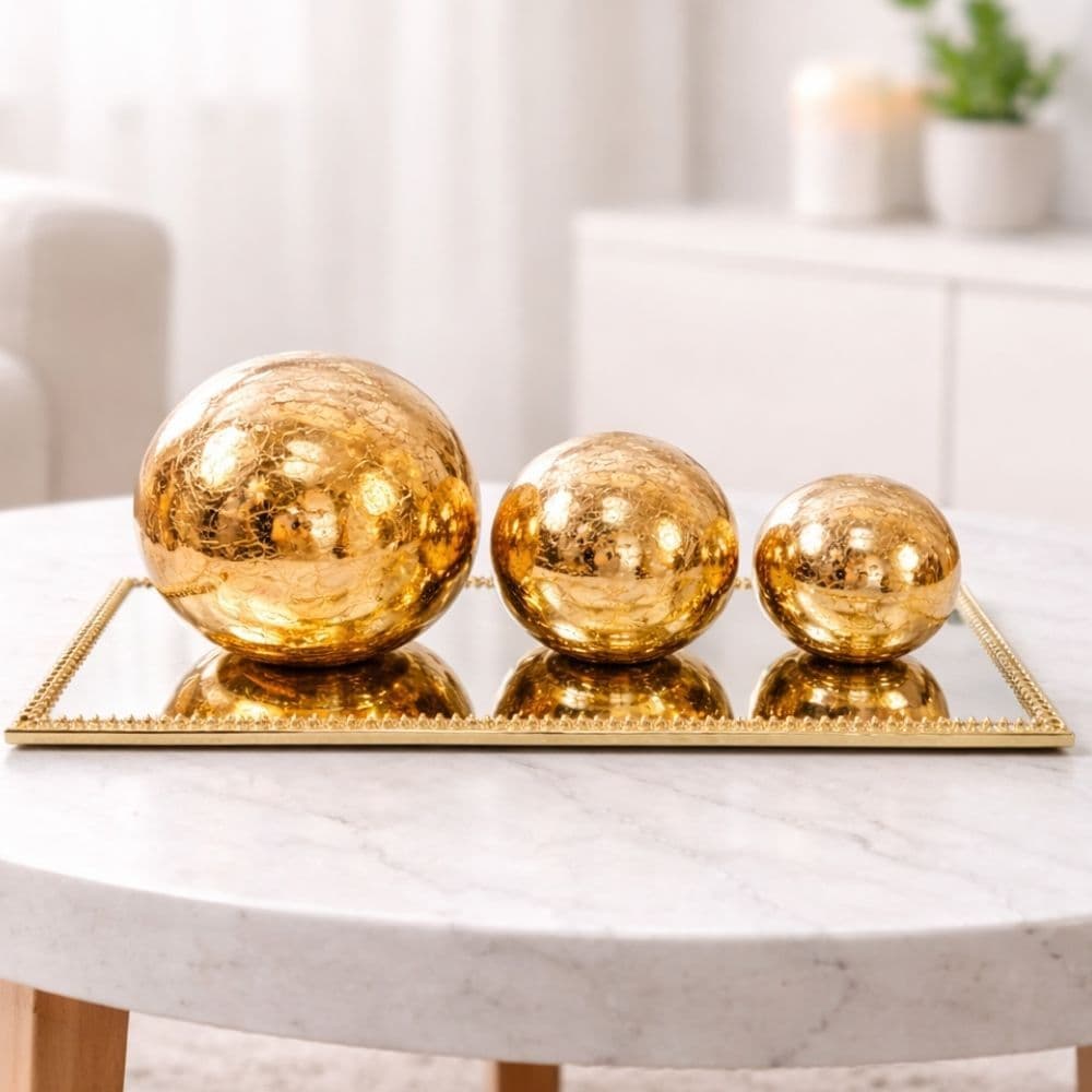 Kit Bolas Esferas de Vidro Decorativas Craquelê Luxo Para Mesa e Decoração Casa