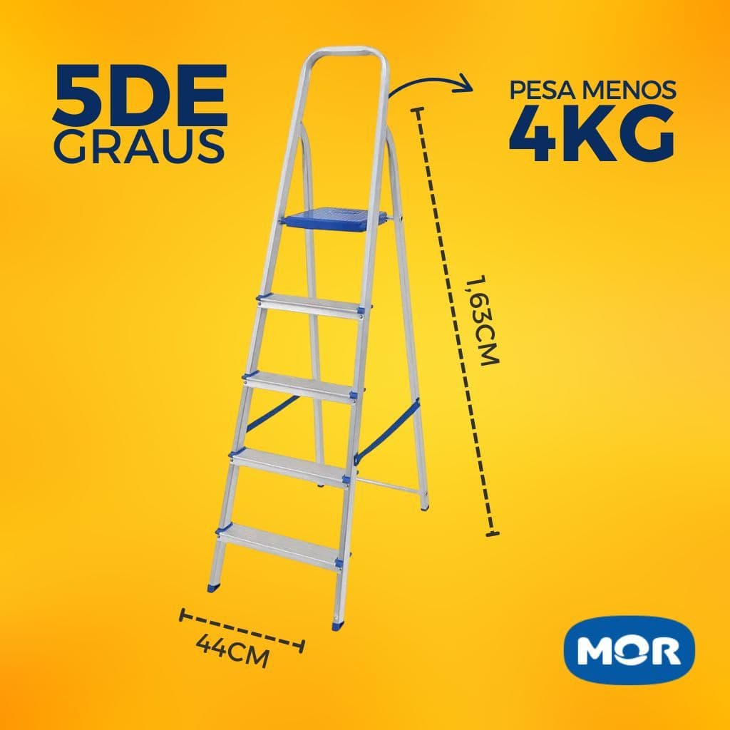 Escada Doméstica Alumínio 5 Degraus Mor