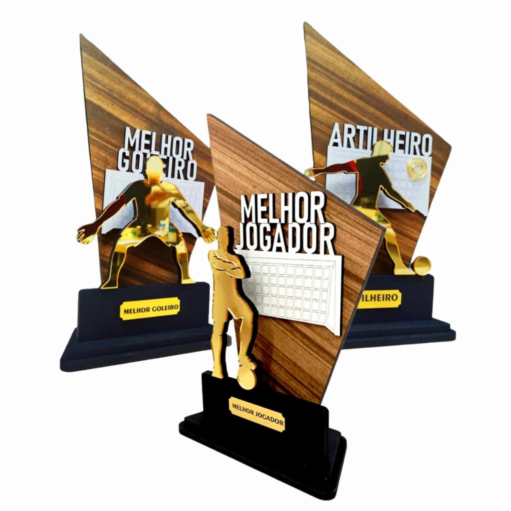 Troféu Melhor Goleiro Artilheiro Melhor Jogador 25cm Acrílico Base Mdf Futebol