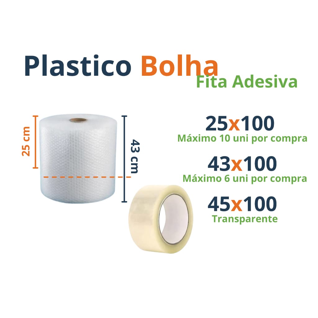 1 Plástico Bolha 100 Metros + 1 FITA ADESIVA 45x100 - Envio Rápido ! 25 micras !