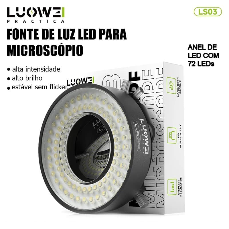 Iluminador Anel Led Luowei Ls03 72 Leds Microscópio Preto