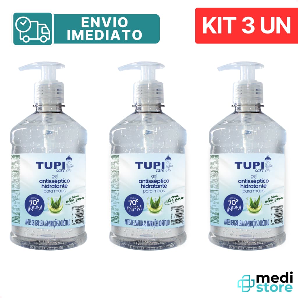 Kit com 3 - Álcool Gel Tupi Antisséptico Hidratante 440g Aloe Vera - Envio Imediato