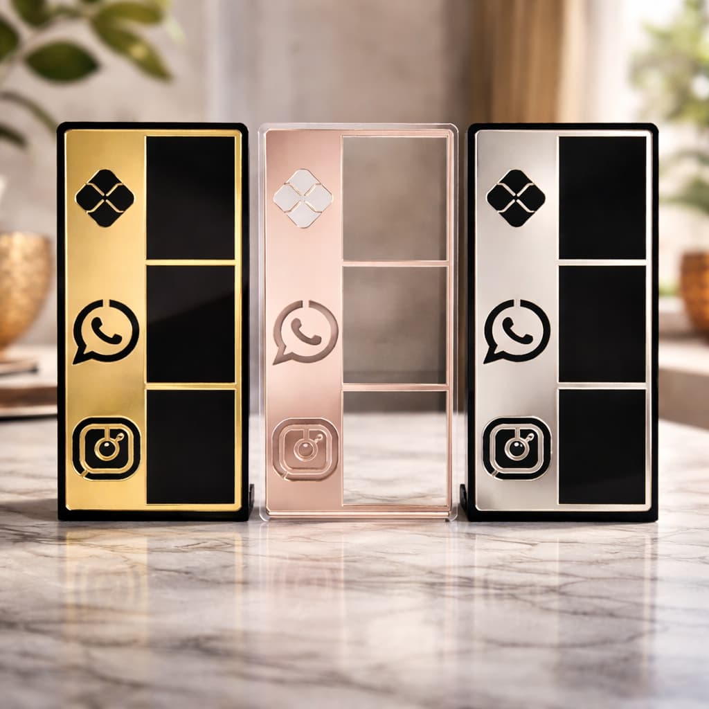 Placa Pix 3 em 1 Display de Mesa Balcão em Acrílico QR Code Instagram Whatsapp