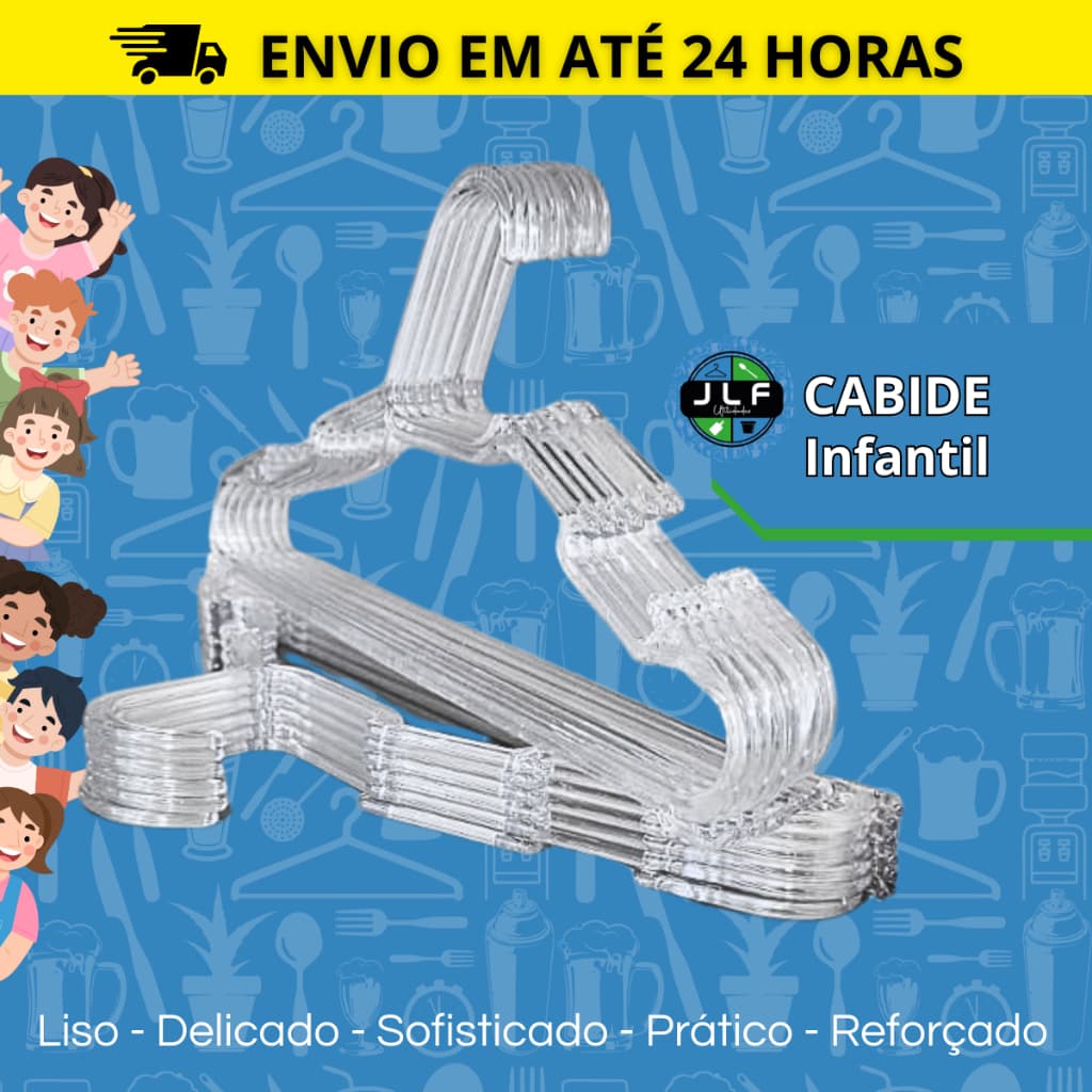 Kit Cabide Plástico Organizador INFANTIL/ BEBÊ/ CRIANÇA Transparente cristal Loja