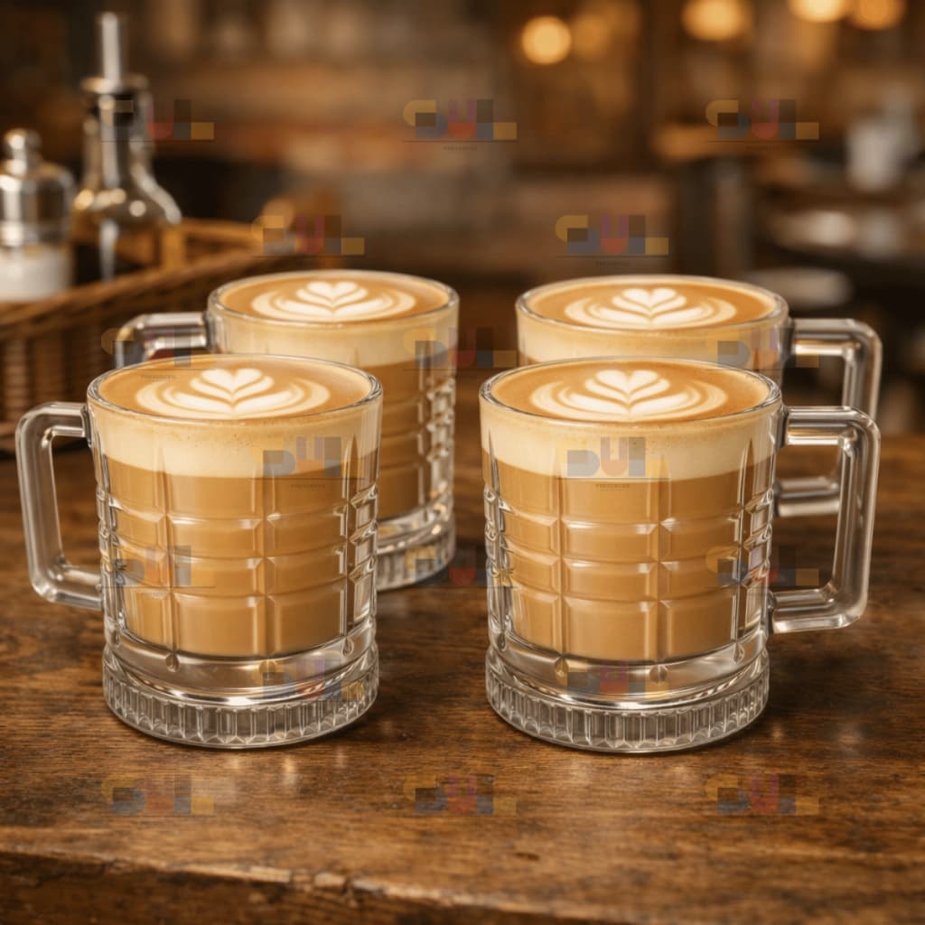 Jogo 4 Canecas 250ml Vidro ELUSIA Resistente Transparente Café Capuccino Chá Bebidas