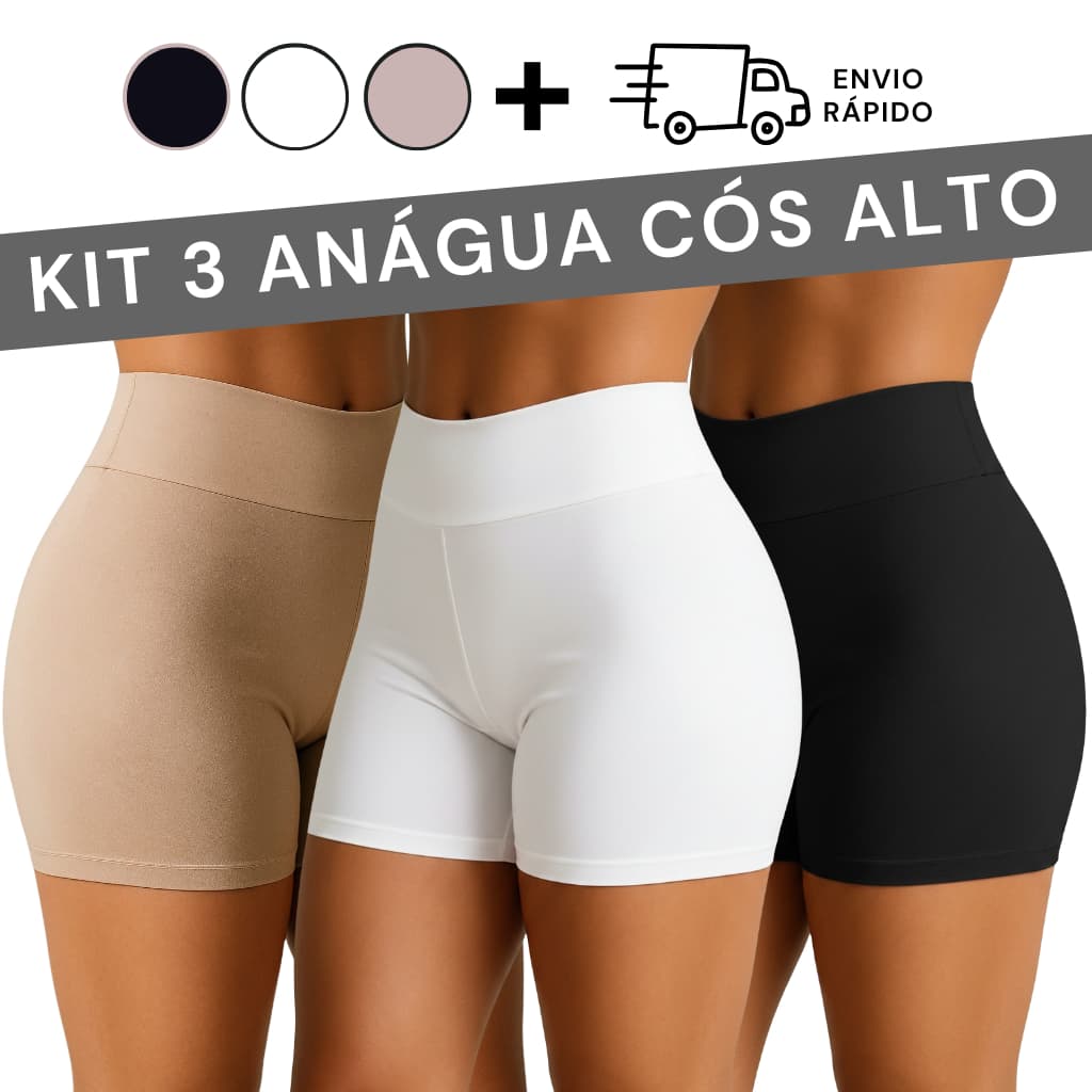 KIT 3 Bermuda Anágua Feminina Short Cós Alto Segunda Pele Liso Qualidade