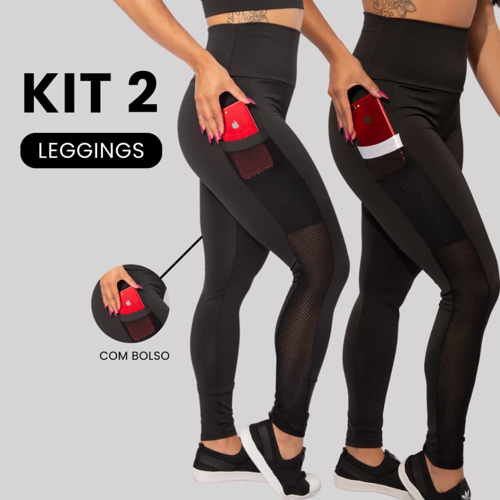 Kit 2 Calça Legging Com Bolso Newstyle Fitness Academia Feminina Cintura Alta