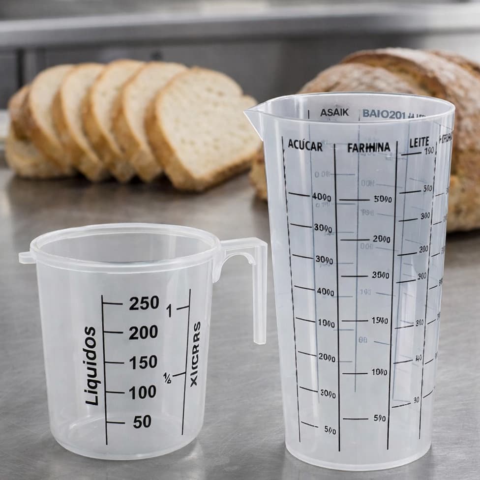 Kit Copo medidor gramas ml leite oleo farinha jarra liquido padaria confeitaria dosador receita bolo