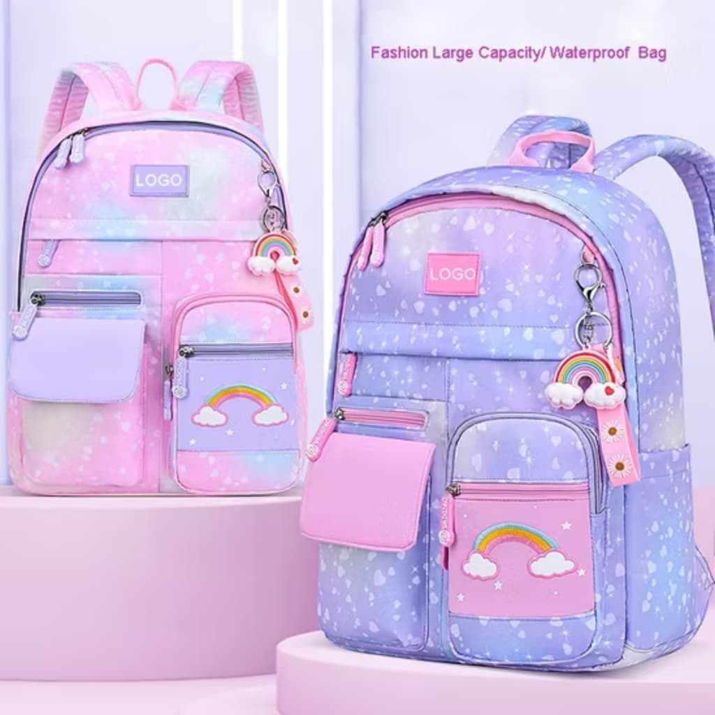 Mochila Escolar Feminina Infantil Juvenil Reforçada Arco-Íris Impermeável + mimo