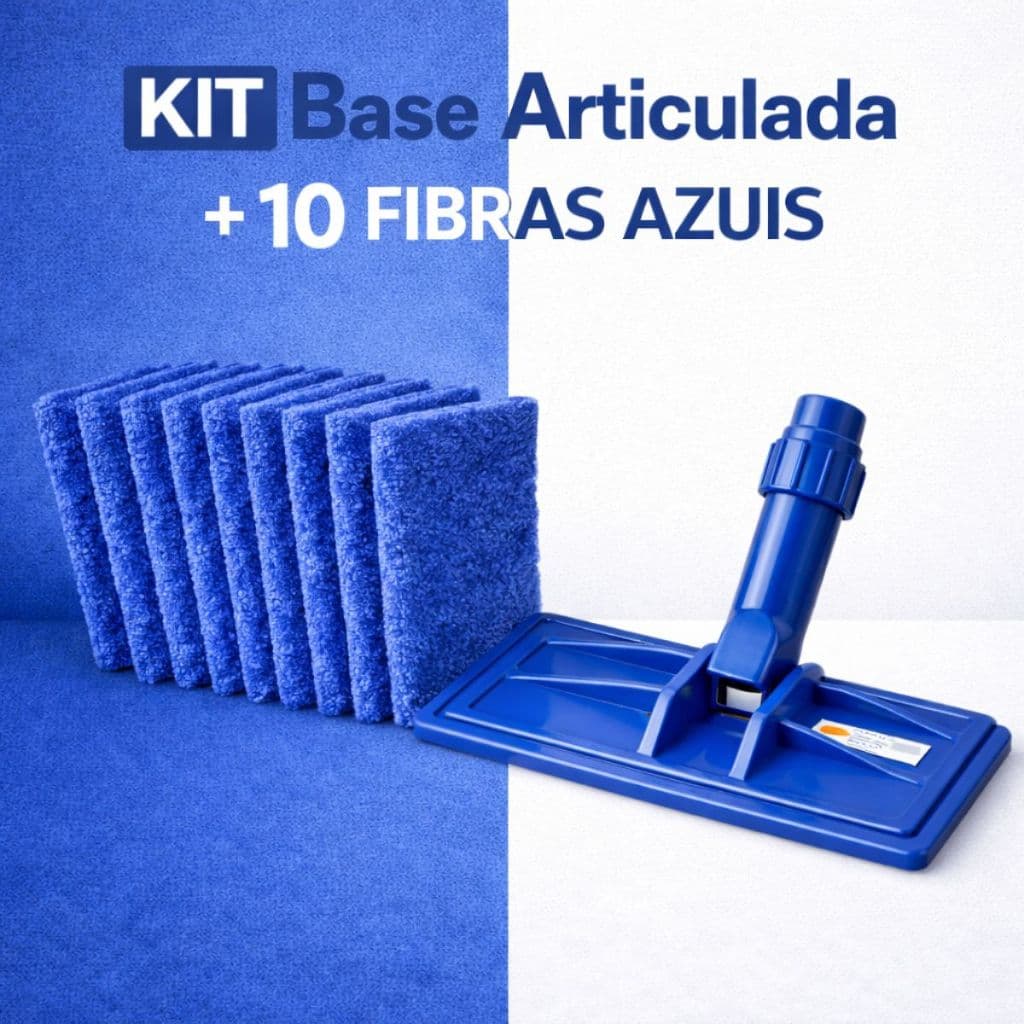 Kit Base Articulada + Fibras de Limpeza Azul Multiuso Pisos e Azulejos