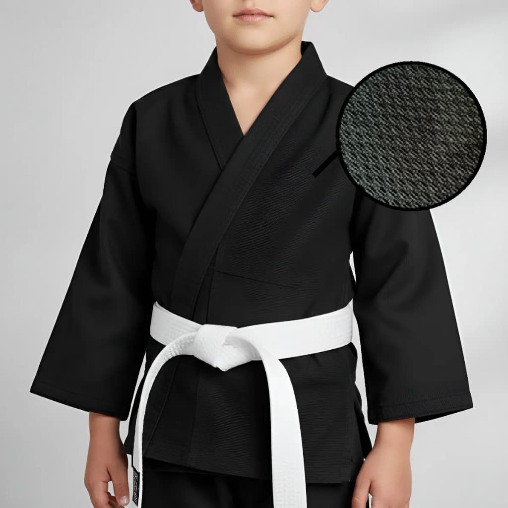 Kimono Infantil Jiu Jitsu Judo Trançado Preto Leve Liso + Faixa Pano