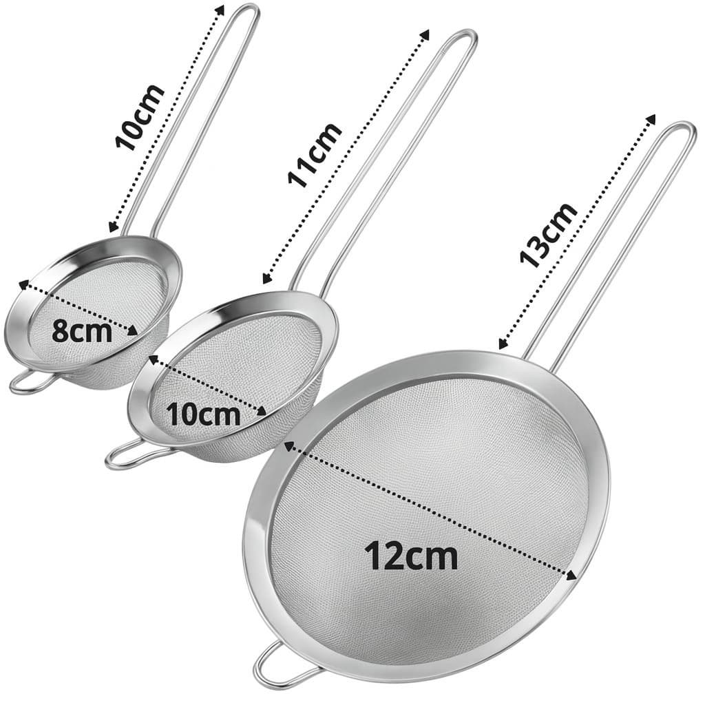 Kit 3 Peneiras Aço Inoxidável para Cozinha – Coador de Alimentos Resistente e Versátil
