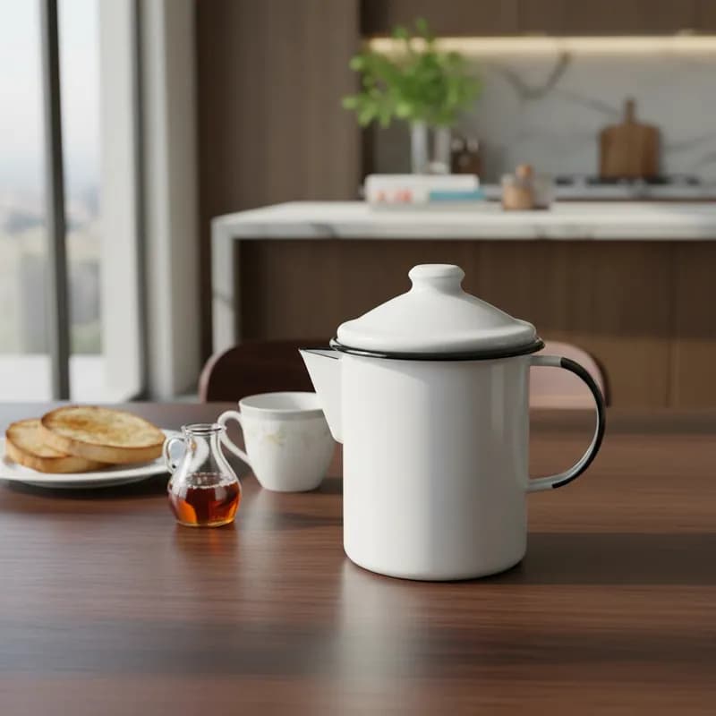 Bule Leiteira Esmaltada Agata Indução 900ml C/ Tampa E Bico - Original - Branco