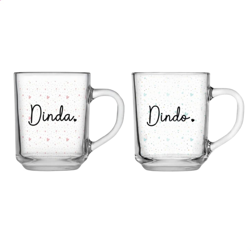 Kit De 2 Xicaras Canecas De 230ml De Vidro Decorado Para Dinda Dindo Madrinha Padrinho Batizado Casamento