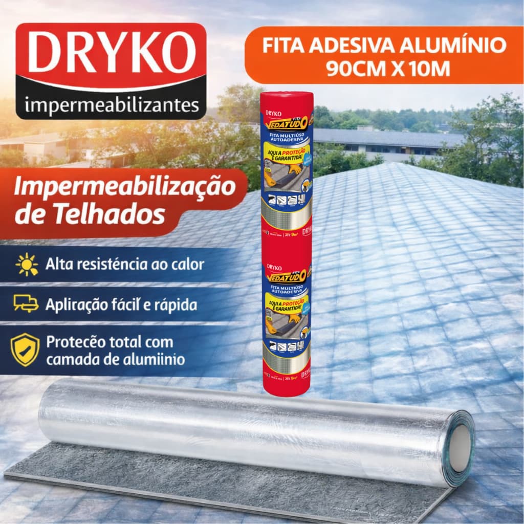 Fita Adesiva De Manta asfáltica adesiva Aluminizada Dryko - 90cm x 10m - VEDATUDO DRYKO