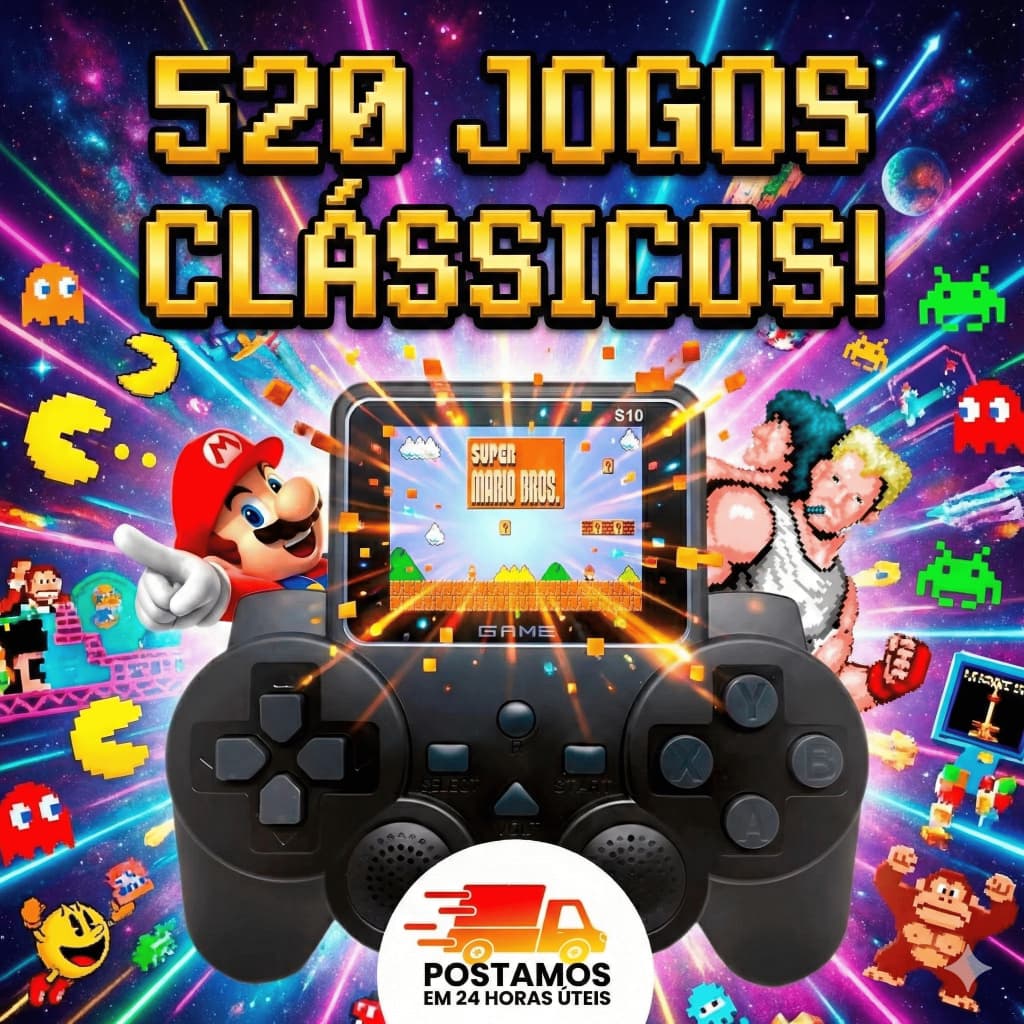 Vídeo Game Portátil Console 520 jogos Retrô Gamepad Joystick