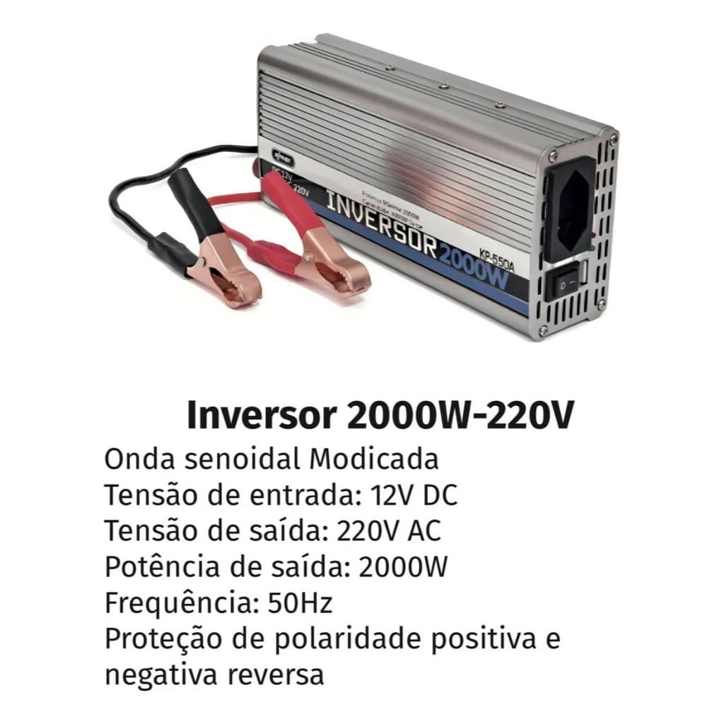 Inversor Conversor 12V para 220V Potência 2000W Veicular Transformador Tensão Knup KP-550A