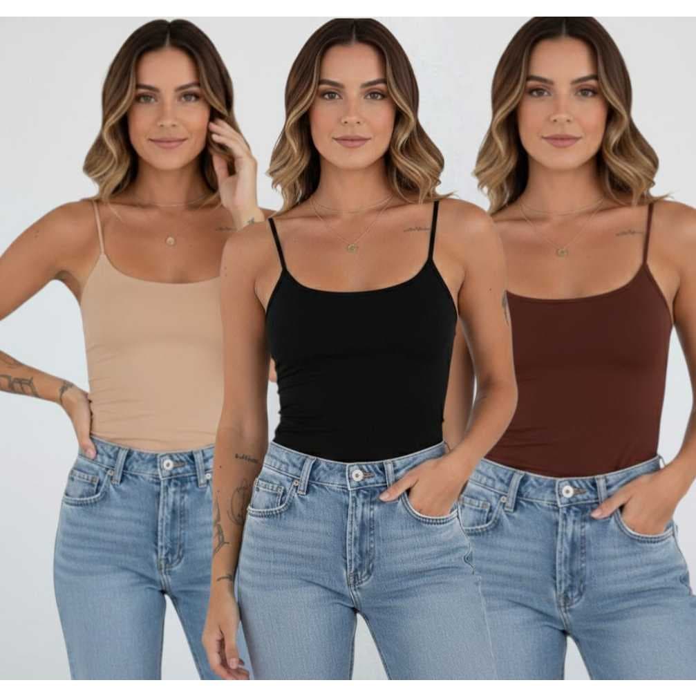 Kit 3 Blusinha Regata De Alcinha Feminina Básico Suplex Alça Fina