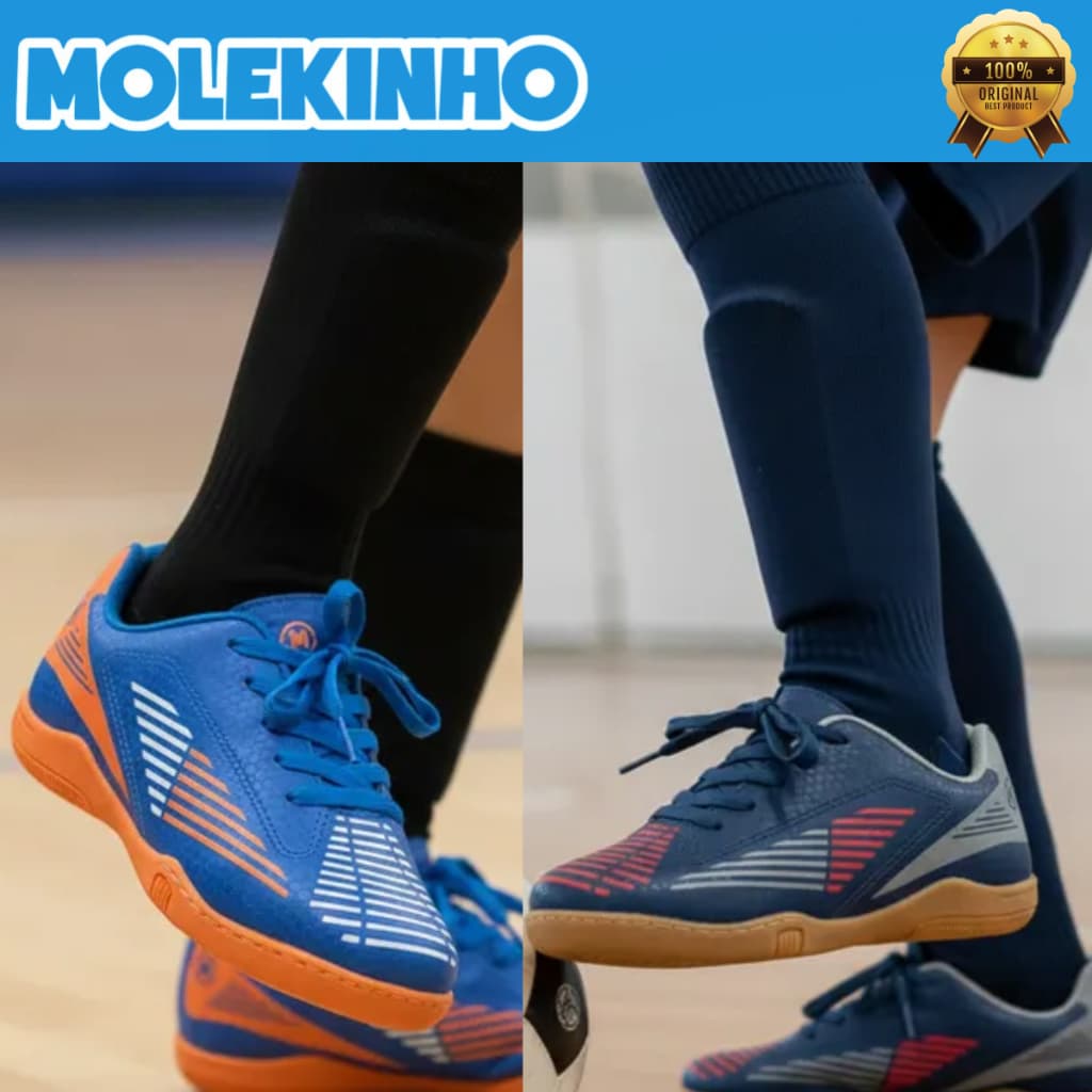 Chuteira Molekinho Futsal Quadra Indoor Costurada Society Meninos Cadarço Tênis Confortável Original