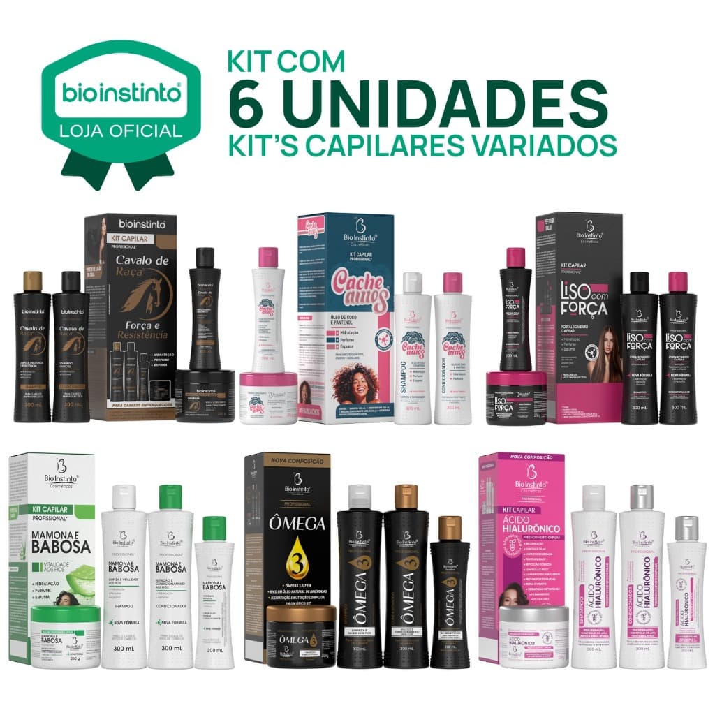 6 KITS Bio  Instinto  A sua escolha Liso Loiro  Cacheados  Ressecados  Queda  Hidratação  Nutrição